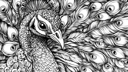 Obraz premium A hand drawn illustration of a peacock head displaying intricate Zentangle patterns