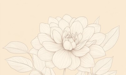 Fototapeta premium Black and white line art illustration depicting a beautiful dahlia flower with a hand drawn vintage floral design