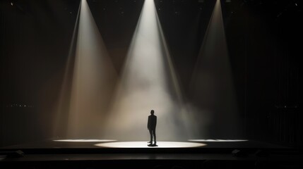 Fototapeta premium Single Figure Illuminated on Stage