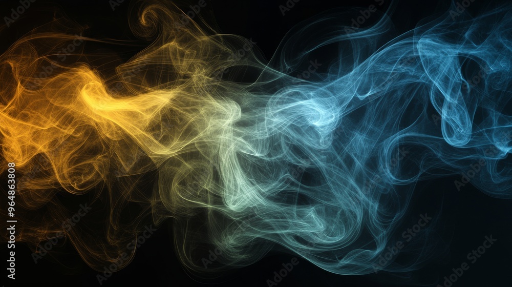 Poster bright flares and glowing wave lines are featured on a black background for a colorful abstract ligh