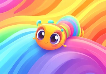 Fototapeta premium This line art illustration features a rainbow gradient of a cartoon monster leech