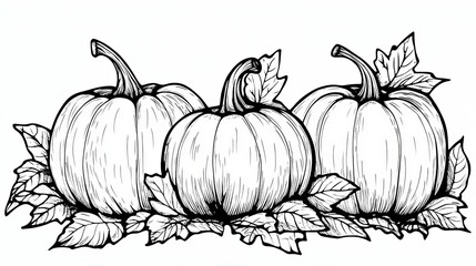 Pumpkins Hand Drawn Outline Arrangement Coloring Page with Thanksgiving Theme Frames and Set, featuring Pumpkins