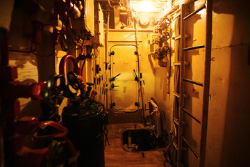Old abandoned military ship corridor