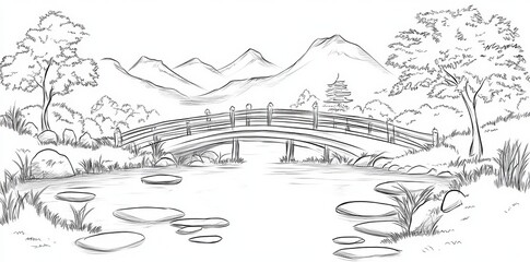 Fototapeta premium An illustration depicting a temple and a lake at a notable landmark