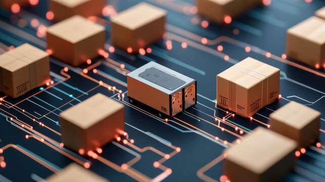 Supply chain optimization, algorithm visualization with graphs, 3D illustration