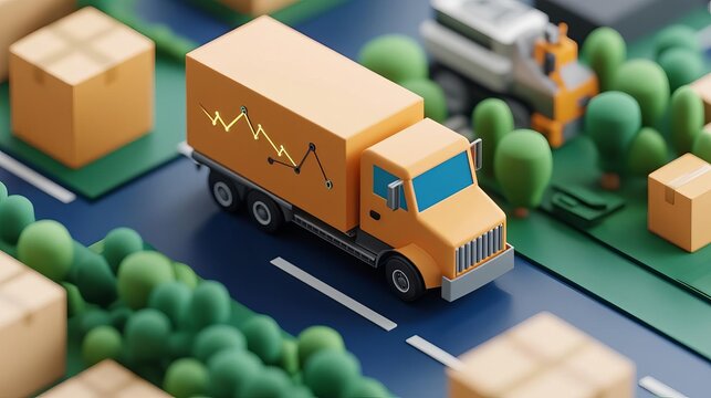 Supply chain optimization, algorithm visualization with graphs, 3D illustration
