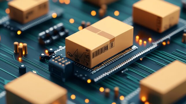 Supply chain optimization, algorithm visualization with graphs, 3D illustration