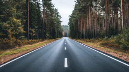 Naklejka premium Empty Road Through a Forest