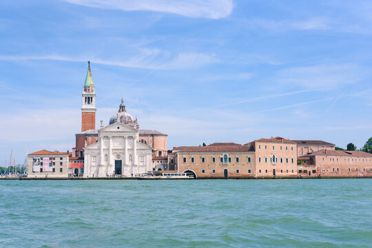 Tower from across the canal in venice, Italy. Summer landscape