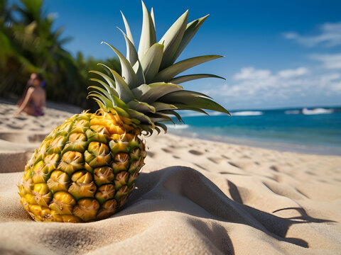 Healthy pineapple on the beach