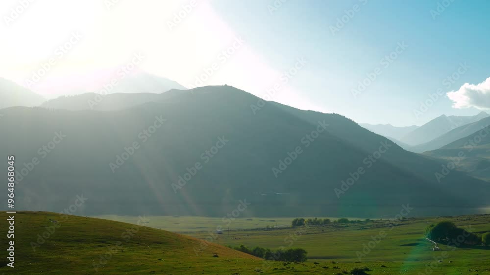 Sticker Summer mountains landscape on sunny day, panoramic view