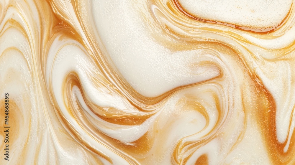 Poster caramel and milk swirling together creating an appetizing visual with a smooth texture. perfect for 
