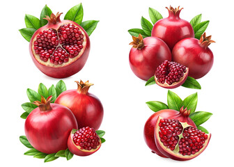 set of pomegranates  isolated on transparent background png