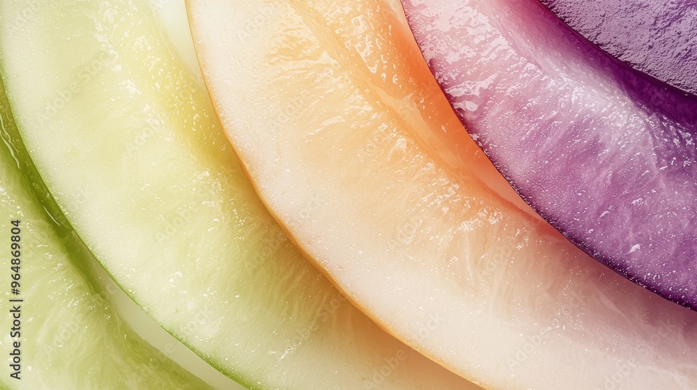 Poster closeup of colorful fruit and vegetable slices creating a vibrant and textured pattern, ideal for fo
