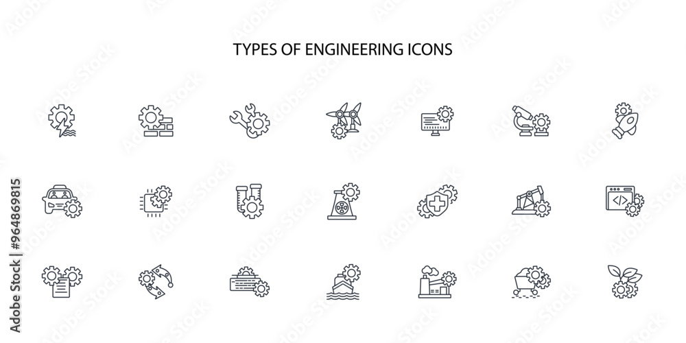 Poster engineering icon set.vector.editable stroke.linear style sign for use web design,logo.symbol illustr