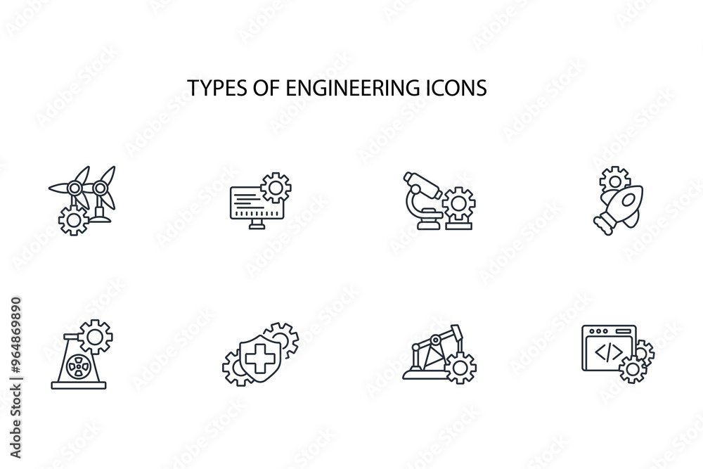 Poster engineering icon set.vector.editable stroke.linear style sign for use web design,logo.symbol illustr