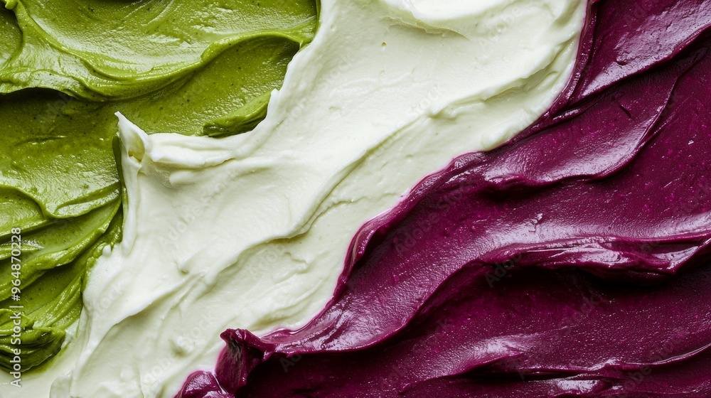Poster three colors of frosting are swirled together, creating an abstract pattern that could be used as a 