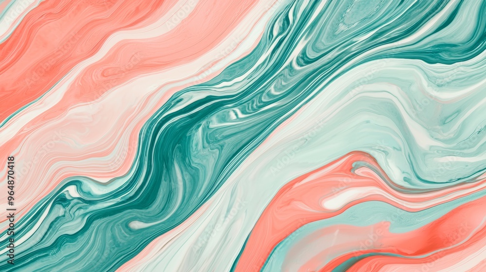 Poster liquid paint mixing, creating an abstract marble texture effect with a wavy pattern, featuring green