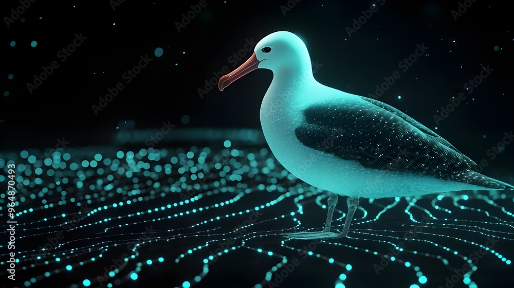 Poster vibrant albatross glowing with light patterns in darkness image