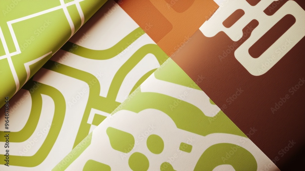 Poster abstract background made with overlapping green and brown papers with geometric patterns, creating a