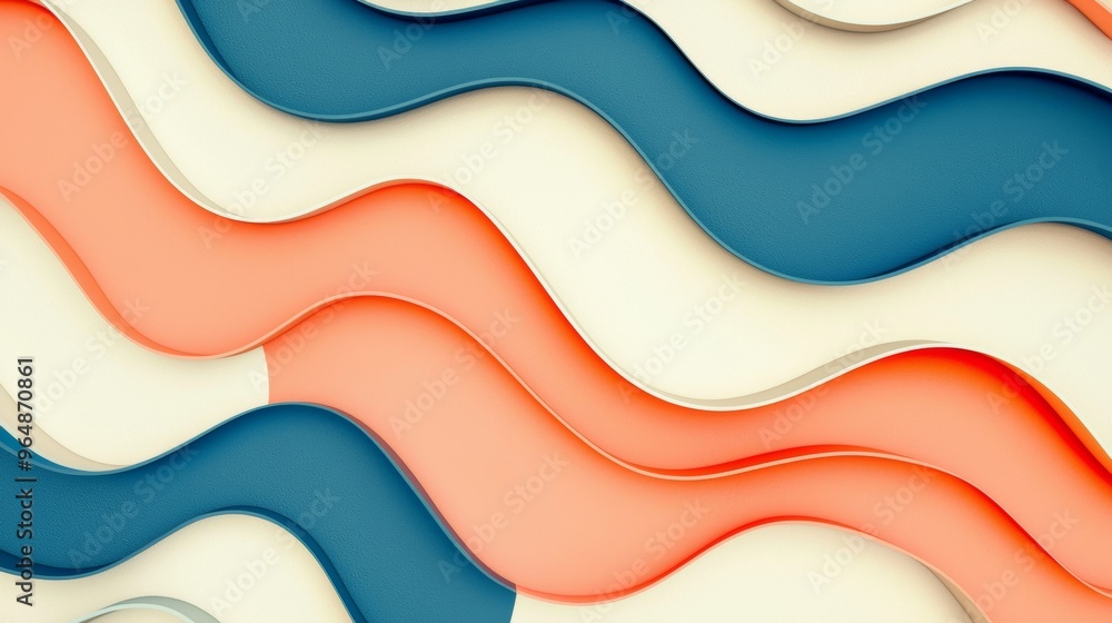 Poster Minimalist abstract background with flowing blue and orange waves creating a sense of movement and depth. The smooth curves and contrasting colors evoke a modern and dynamic aesthetic