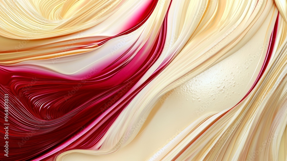 Poster abstract three dimensional illustration of red and gold lines intertwining and flowing, creating dyn