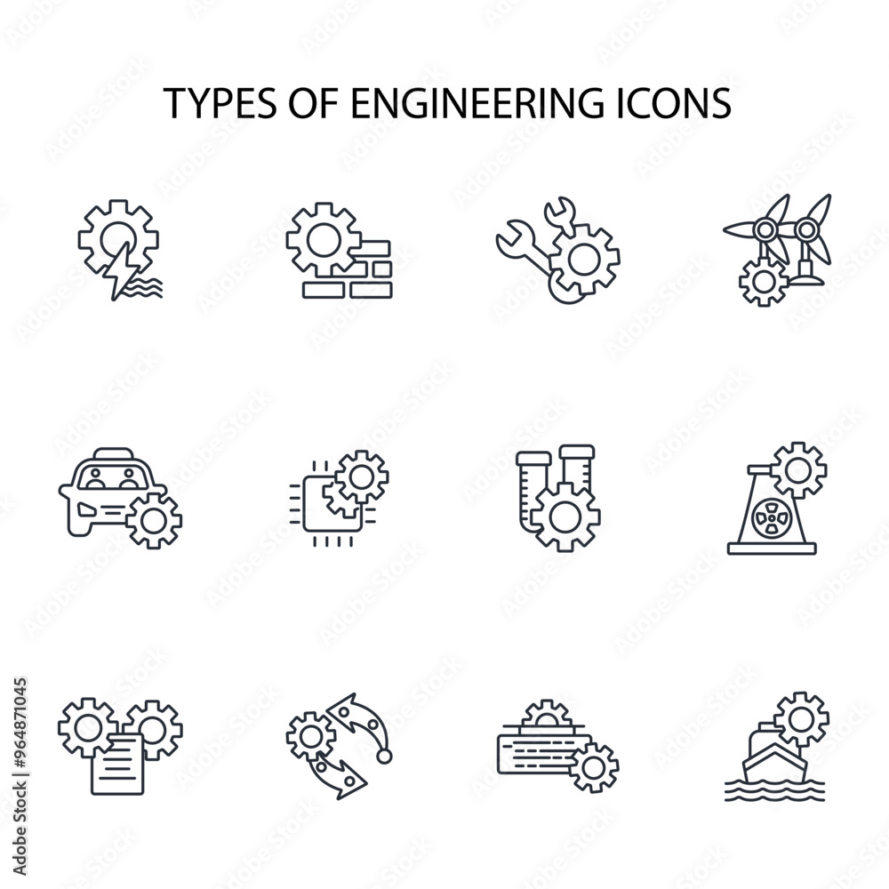 Poster engineering icon set.vector.editable stroke.linear style sign for use web design,logo.symbol illustr