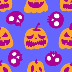 Halloween cute pumpkins seamless monsters pattern for wrapping paper and fabric