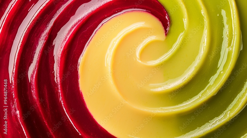 Poster three colors of cream are swirling together creating an abstract pattern. this food photography woul