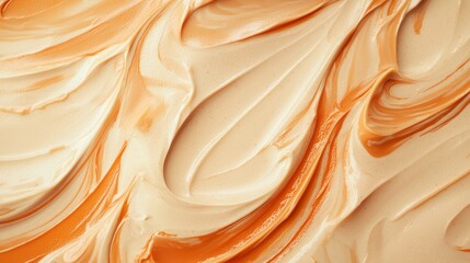Fototapeta premium Luxurious blend of beige and orange liquid foundation makeup swirls elegantly, adding glamour to your beauty routine. Perfect for skincare and cosmetics lovers seeking luxury and style
