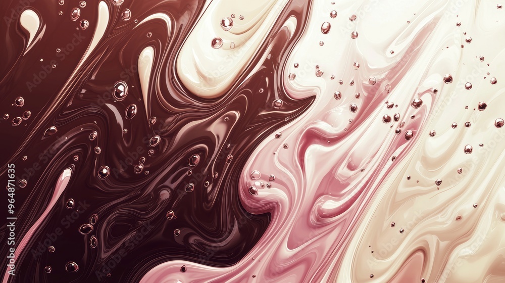 Poster abstract background of swirling liquid paint mixing together creating interesting shapes and texture