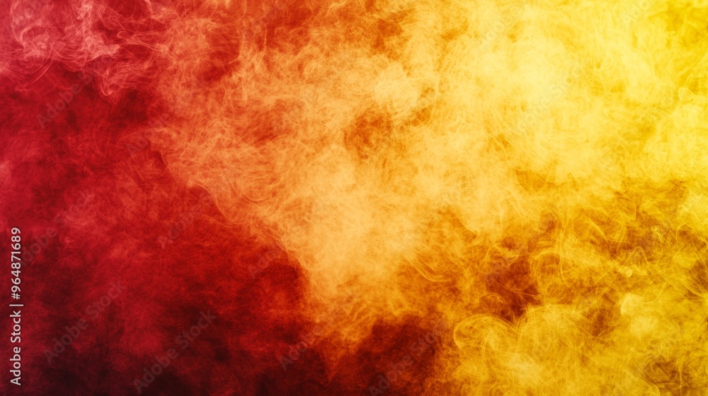 Poster swirling red and yellow smoke blend harmoniously, creating a captivating abstract background with wa