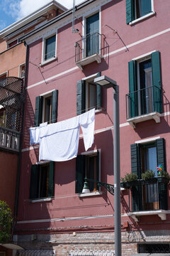 Street in venice with laundry hanging 