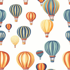 Obraz premium Line art, sketch doodle seamless pattern of hot air balloons