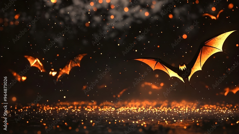 Aufkleber glowing bats against dark background with light patterns image