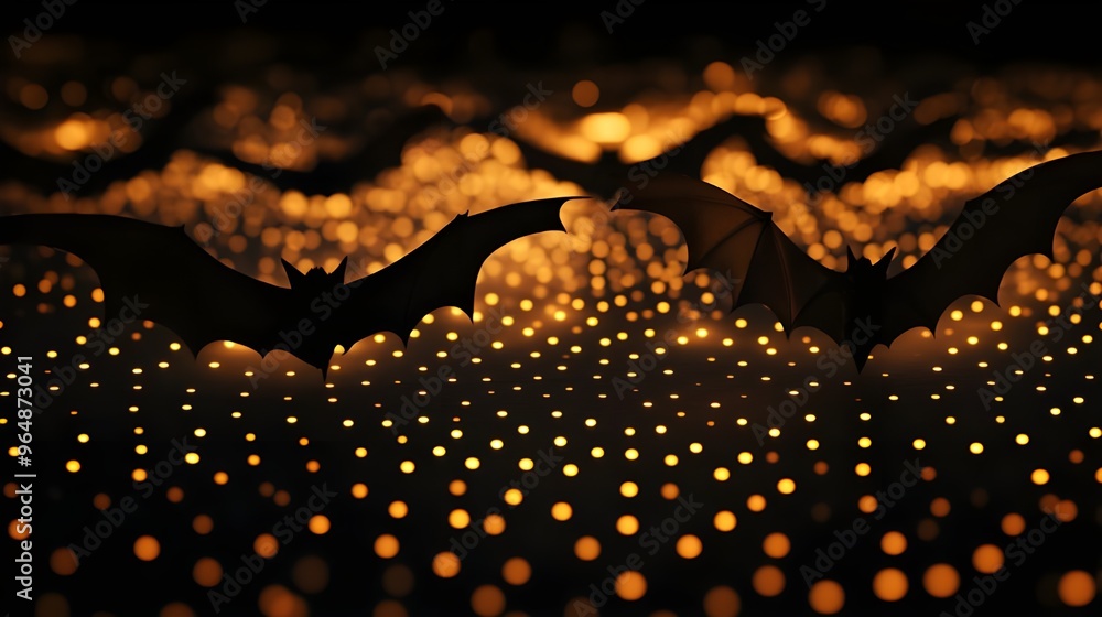 Aufkleber glowing bats with light pattern background in darkness image