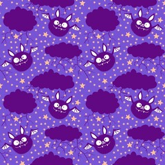 Halloween animals seamless bats vampire pattern for wrapping paper and fabrics