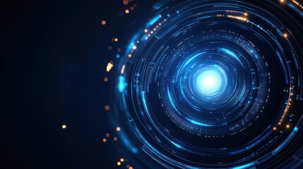 A mesmerizing digital vortex showcasing vibrant blue lights swirling in a circular pattern, evoking a sense of motion and depth.