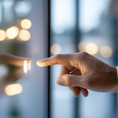 People using touch-screen thermostats, Businessman controlling smart home temperature using touchscreen panel