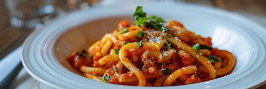 Whole Wheat Bigoli Pasta Dish with Onion and Salt-Cured Fish