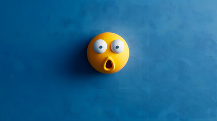 Surprised eyes and mouth emoji expression on blue background