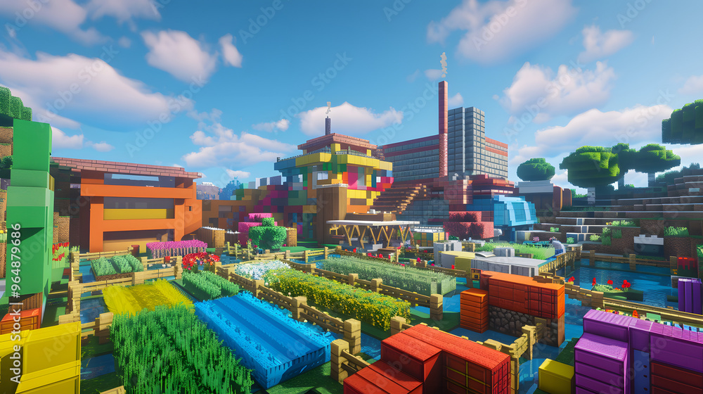 Poster sustainable materials processing hub and turning garbage into gold and surrounded by a rainbow-hued 