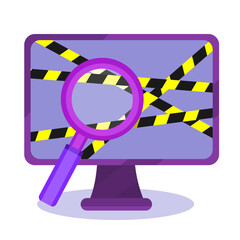 Investigating a security breach. Data screen monitoring vector illustration. Suitable for cyber threat awareness, crime, and law content