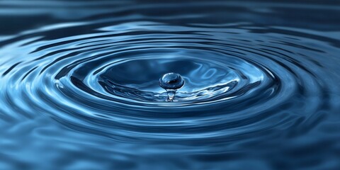 A single drop of water creates concentric ripples in still water.