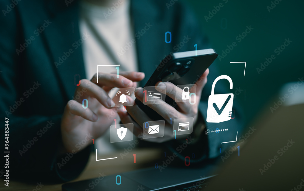 Poster cybersecurity concept, user privacy security and encryption, secure internet access future technolog