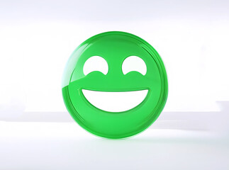 3d icon of green smiley face on white background. AI generative. 