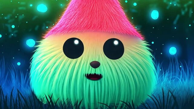 Abstract cartoon talking gnome living in forest grass