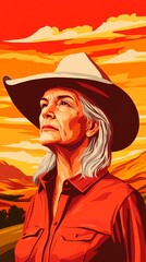 Obraz premium background image of a cowboy woman, western illustration style, western. 