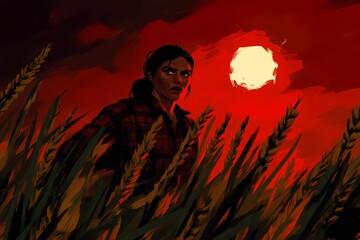 background image of a cowboy woman, western illustration style, western.  