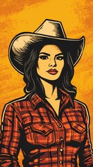 background image of a cowboy woman, western illustration style, western.  
